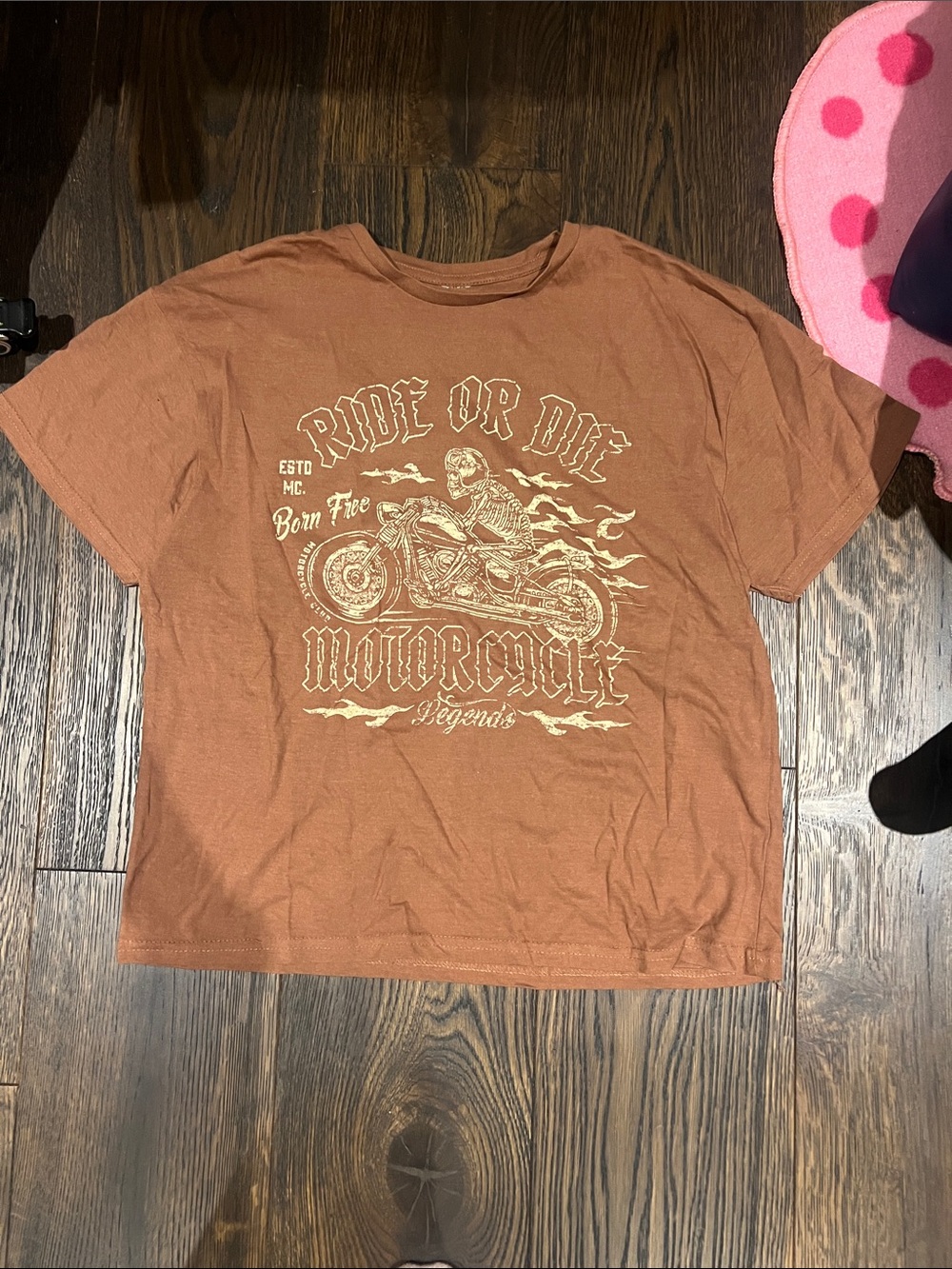 Urban Planet Brown 'Ride or Die' Motorcycle Graphic Tee